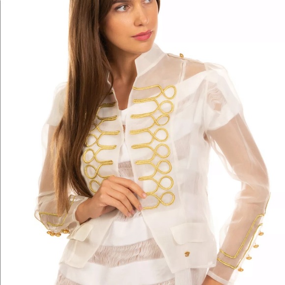 FINAL PRICE Silk Organza Blazer Jacket gold accent - Picture 5 of 11